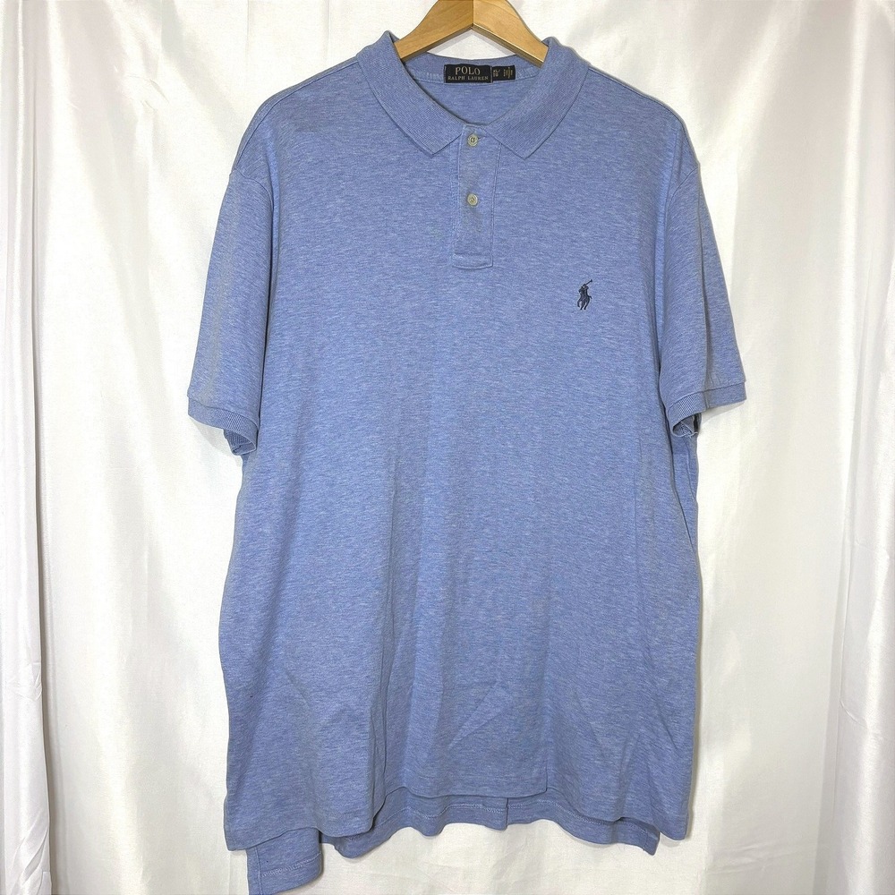Polo Ralph Lauren Mens XL Blue Heathered Cotton Short Sleeve Polo Shirt Logo